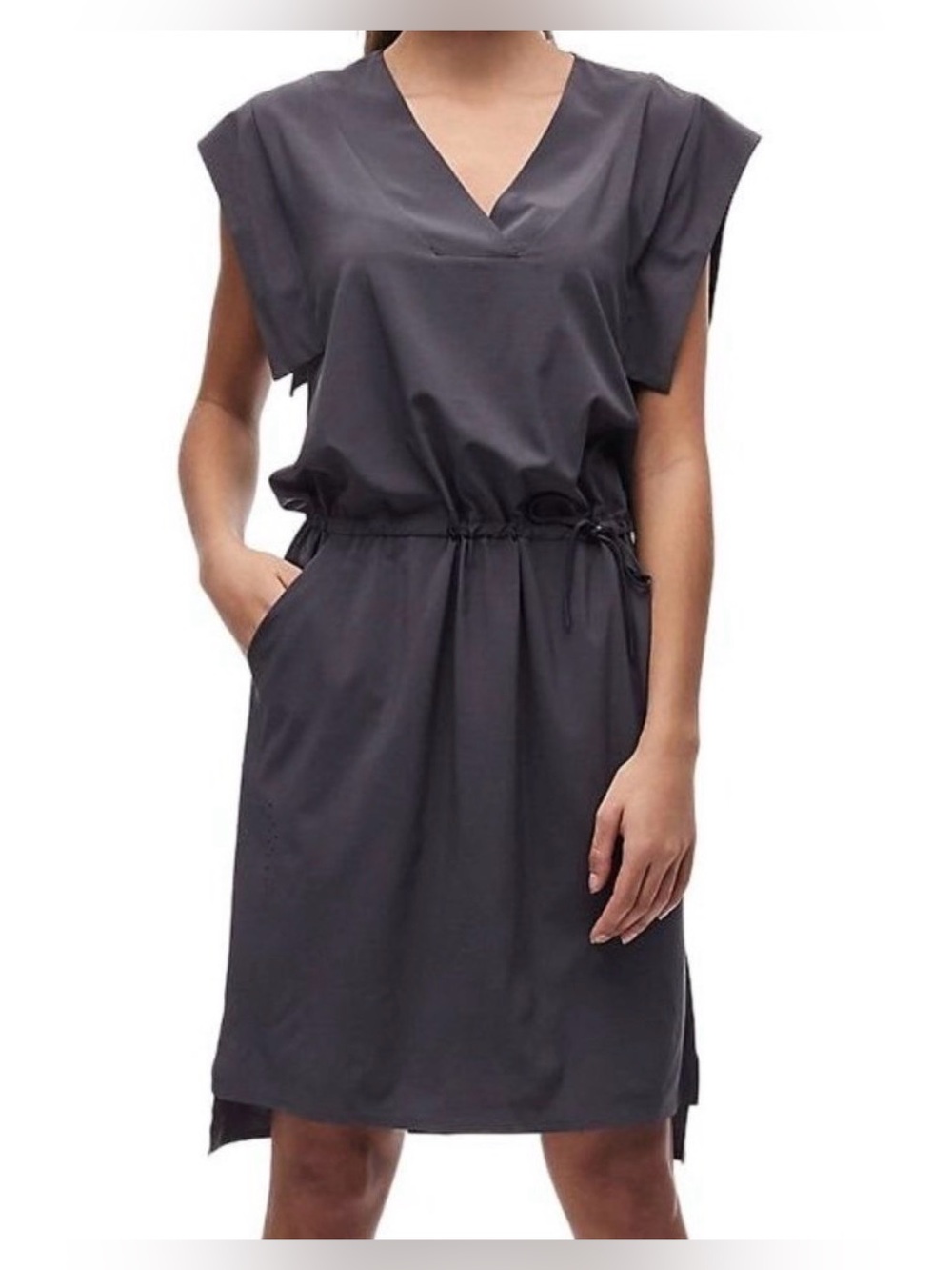 Indyeva Mirela Dress Womens Small Gray Drawstring V-Neck Short Sleeve Outdoor